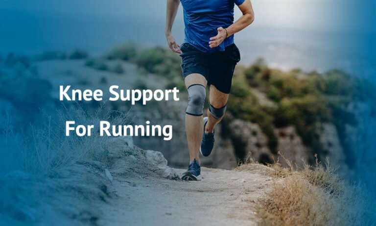 Runner wearing knee support for running during outdoor exercise
